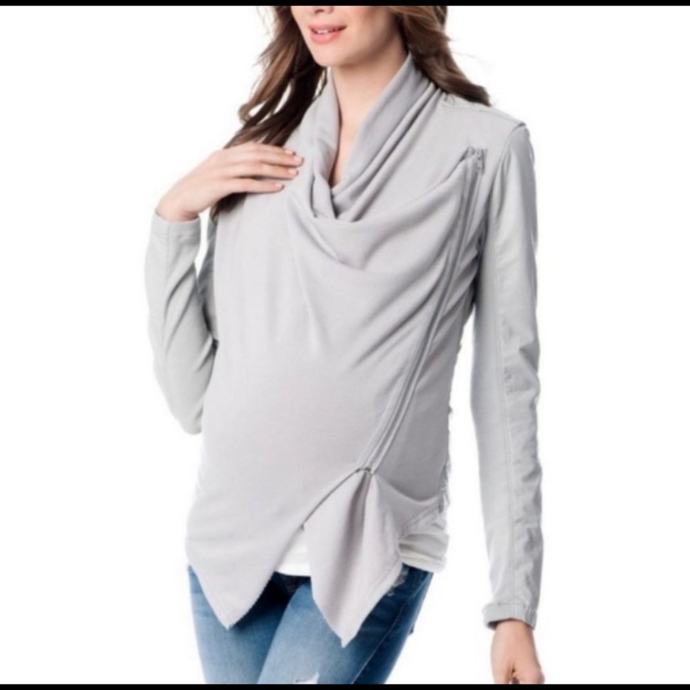 BLANK NYC Faux Leather Cross Over Jacket Viscose Cross Over Zip Grey Jacket